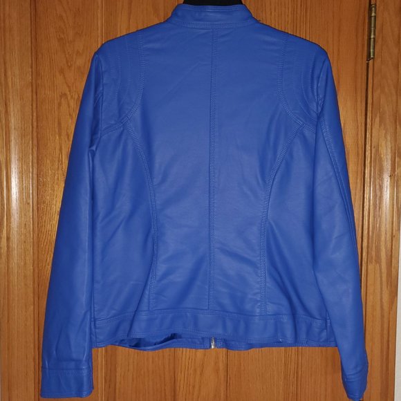Leather like Zip up Jacket - Christopher & Banks Blue - Size Small - Picture 2 of 3